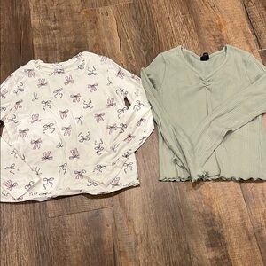 Kids Long Sleeve Bow Print and Green Tops